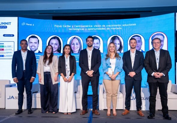 viceministro Gaddis Corporán Segura, el panel contó con la participación de Fernando Zuñiga (MPC Energy Solutions), Romina Esparza Almaraz (Black and Veatch), María Esparza (Aggreko), Ignacio Mesalles (JA Solar